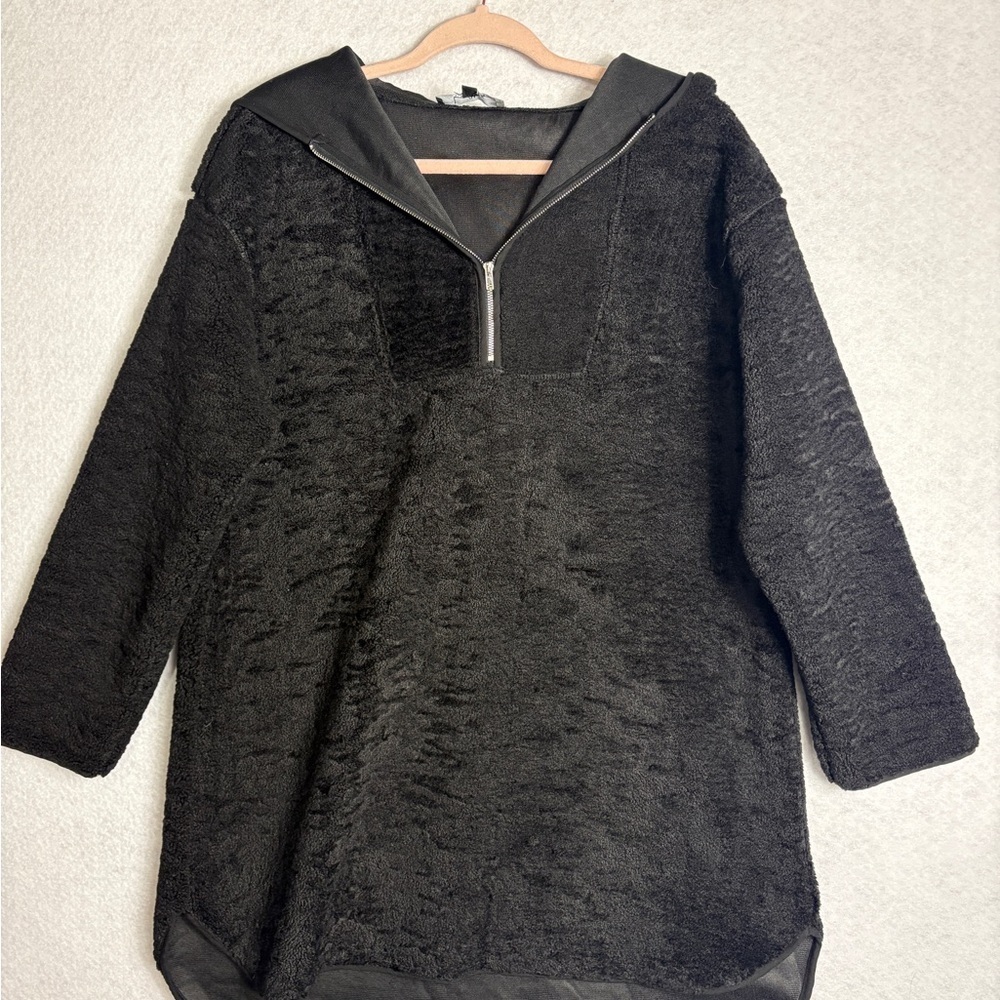 Lulu’s Sherpa Black Long Jacket With Hood